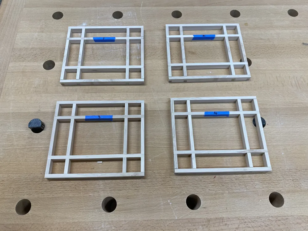 Four assembled maple lattice panels